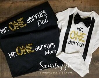 Mr ONEderful family shirts - black and gold - golden birthday - boy first birthday - wonderful birthday - onederful theme