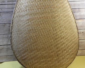 Vintage Rattan Winnowing Basket, Gold Brown Woven Tobacco Basket, Philippine Rice Basket, Large Decorative Wall Hanging,Made in Philippines