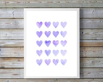 Purple,watercolor heart,hearts,nursery art, nursery decor,nursery,gift for baby, girl, boy,Neutral,nursery watercolor, hearts, Love, heart