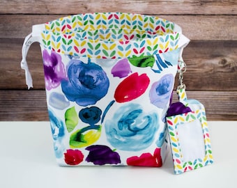 Fresh Flower Stand Sock Knitting Bag, Knitting Project Bag, Drawstring Bag, Small Project Bag, Crochet Bag,