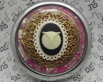 Bird compact mirror with protective pouch - owl compact mirror gift - purple mirror - compact mirror gift for brides- maids - hostess gift