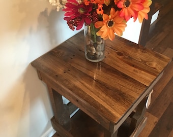 Reclaimed wood end table night stand farm rustic table