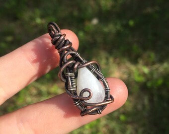 Rainbow Moonstone Oxidized Copper Wire Wrapped Crystal Necklace