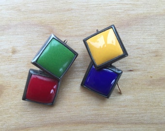 80s colorblock earrings -- 262