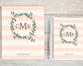 Address Book, Personalized Address Book, Contacts Book, Telephone and Address book, Custom Address Book - floral monogram