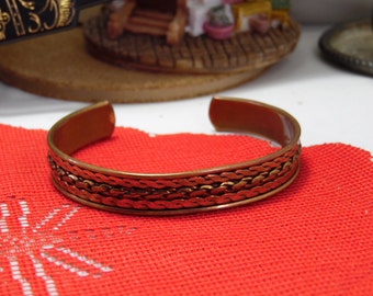 Estate Copper Texture Ornate Cuff Bracelet