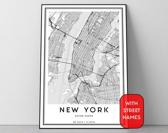 new york map print manhattan map wall art new york street map new york map poster black and white art new york city map digital print
