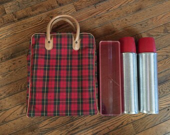 Vintage Thermos Tartan Plaid Picnic Set