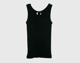 Vintage 1990s Tank Top - Scoop Neck - Black - Ribbed - Small Medium - Minimal - Tee Shirt - Blouse - Muscle Tank