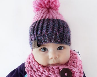 Baby Toque (18"/46 cm ) Knitted Hat | Winter Hat | Knit Beanie | Knit Hat | Baby Hat | Knitted Toque | Fur Pom Pom