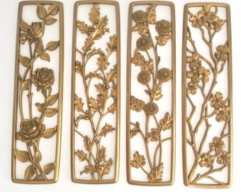 Vintage Syroco Wall Hangings Panels Floral Four Seasons Mid Century Decor