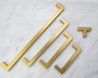 Modern, Square, Gold Drawer Knobs, T-Knob Handles, Drawer Pull, Cabinet Pull, Cabinet Knobs, Drawer Handles, Cabinet Handles