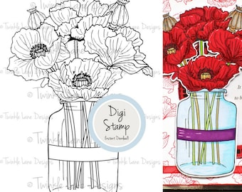 Poppies, Digital Stamp, Line Art, Colouring Page, Flowers, Mothers Day, Floral, Poppy Clipart, Poesy, Flower Jar, Digi Stamp, Bouquet, Plant