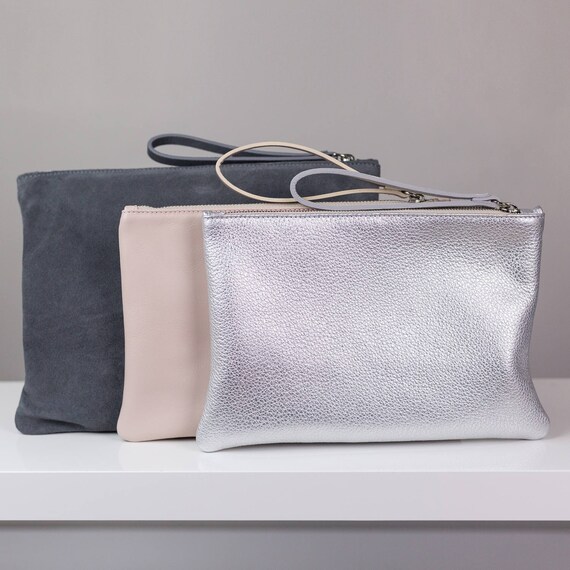 silver soft clutch bag