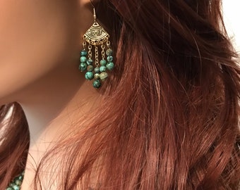 African Turquoise: Tribal Chandelier Earrings