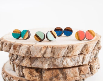 Laser Cut Half Painted Circle Wood Earrings | Wood Gift Earrings