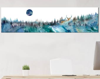 Large wall art print - galaxy moon - large wall art - deer