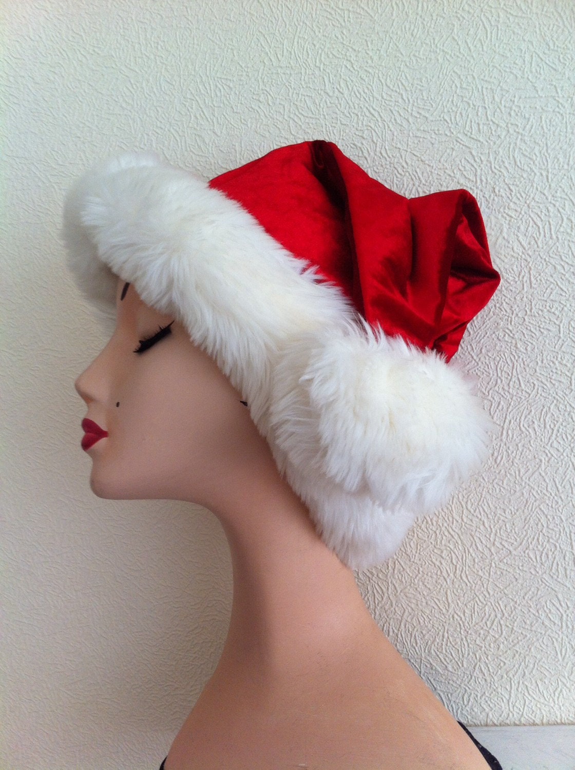 luxury Christmas Santa hat velvet red white fur rich warm