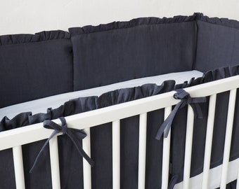 Crib bedding boy. Elegant linen crib bumper.