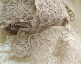 French Lace, Vintage Lace, Soft Taupe Lace, Vintage French Lace Trim, Lingerie Lace, Bridal Lace