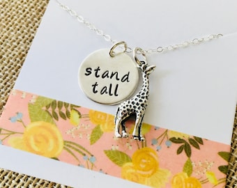 Giraffe Necklace, Stand Tall Necklace, Sterling Silver Giraffe Necklace, Giraffe Charm Necklace, Giraffe Jewelry, Inspirational Jewelry
