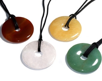 Carnelian, rose quartz, orange calcite, aventurine (donut) on cotton cord (necklace)