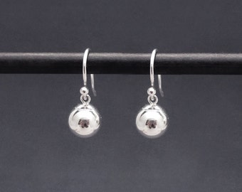 Tiny Silver Ball Earrings Sterling Silver, 8mm Ball Bead Dangles, Dainty Silver Earrings