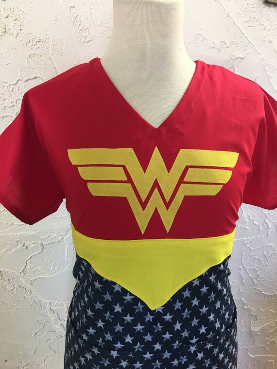Wonder Woman scrub top superhero girl medical scrub top