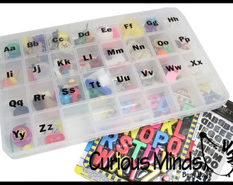 Montessori Alphabet Objects Lot In Case - Storage Container - Alphabet miniatures to use with movable alphabet Montessori Language