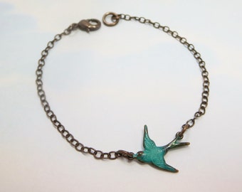 Blue Bird Bracelet Flying Sparrow Bird in Flight Teal Bird