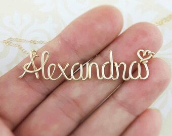 Mom Gift, Name Necklace, Handcrafted Cursive Name in Script, Gold or Silver, Personalized Name Your Choice, Custom Name Necklace, Wire Wrap