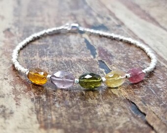 Tourmaline Bracelet Tourmaline Beaded Bracelets October Birthstone Bracelet Watermelon Tourmaline Jewelry Womens Gift for Her Bead Bracelet