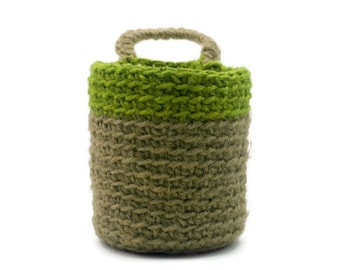 Crochet Doorknob Basket, Jute Twine Basket, Plant Pot Hanging Holder, Hostess Gift, Desk Organizer, Crocheted Bin, Door Knob Basket