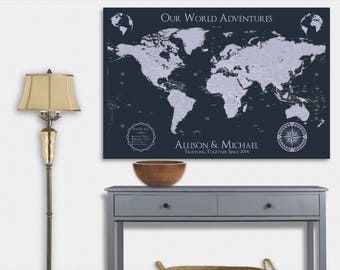 Push Pin Personalized World Map Push Pin Travel Map for Push Pins Map with Cities Push Pin Personalized Map Wedding Gift for Groom Custom