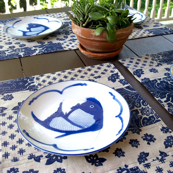 Quilted placemats royal blue linen and cotton placemats