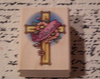 Alleluia Cross wood mounted Rubber Stamp