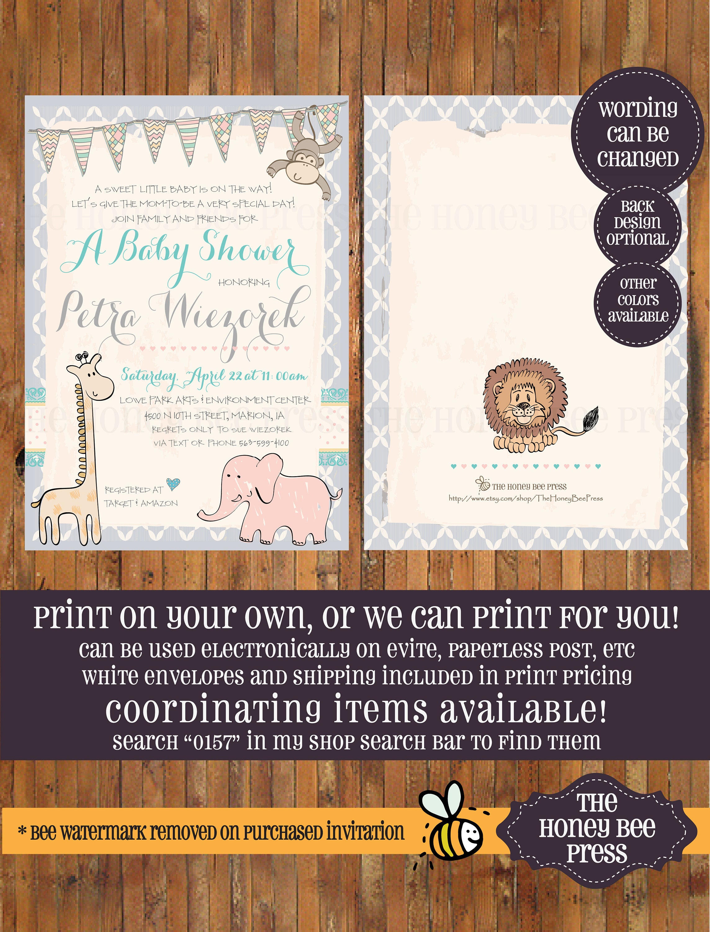 Gender Neutral Jungle Baby Shower Invitation Safari Baby
