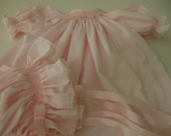 Smocked Infant Bishop Dress ,Bonnet & Bloomers -Special Order
