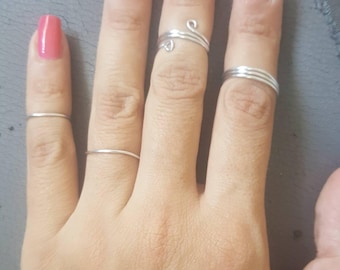 Silver Midi Rings - Ajustable Midi Rings, Silver Stackable Set, Midi Knuckle Ring, Set of Midi Rings, Midi Rings Set, Silver Knuckle Rings.