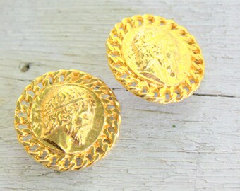 Roman Earrings Cesar Italian Gold Tone Clip on
