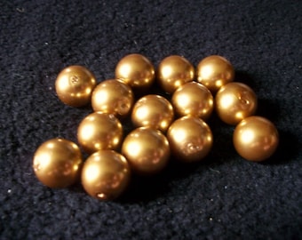 12mm Glass Smooth Round Gold Pearl x 14