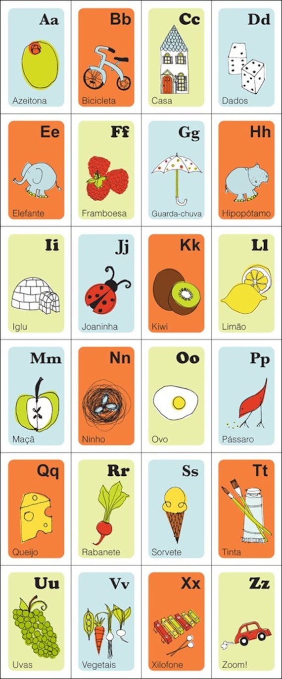 Items similar to Nursery Art Print Alphabet Cards in PORTUGUESE ...