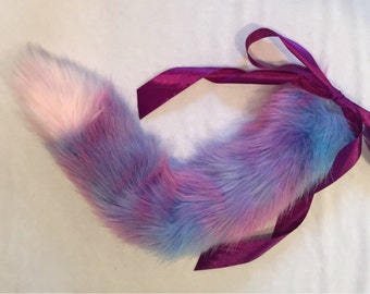 Luxury Pink and Galaxy Pastel Cat Kitten Play BDSM Tail Faux Fur 25 Inch