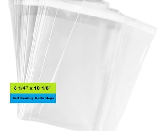 Cello Bags, 8-1/4" x 10-1/8" Self Sealing Bags, Clear Cellophane Bags, Resealable, Poly Bags, Clear Bag, Product Packaging