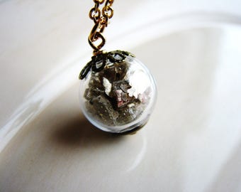 Glass Globe Necklace, Terrarium Necklace, Mica Necklace, Geology Jewelry