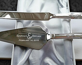 High quality, Mirror polished Cake Knife & Slice Server Set | Engraved with names, date, message or logo