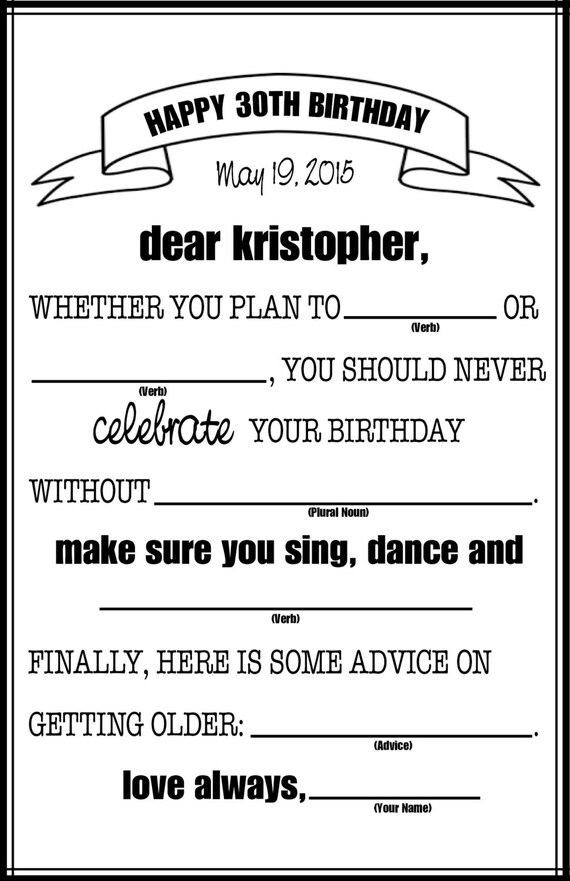 Birthday Mad Libs