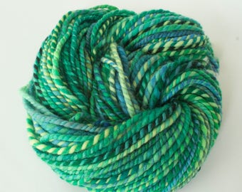 Hand-spun Yarn- Hand dyed 100% Wool Yarn, 2ply Super Bulky Weight, 110 yards, Spring Green