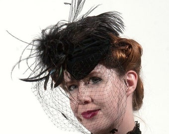 Raven teardrop vintage black full veil