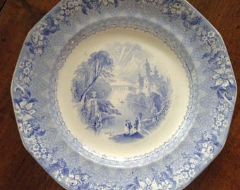 Antique Blue Transferware Plate, Delaware, Charles Harvey, England, Transfer Ware, English Country Decor, Collector Gift, Farmhouse Decor